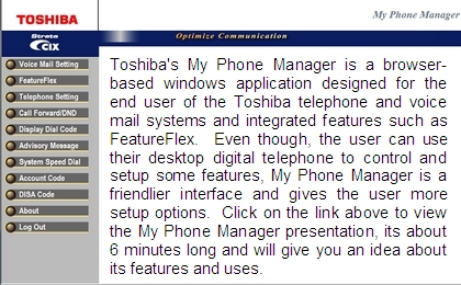 Toshiba My Phone Manager Interface